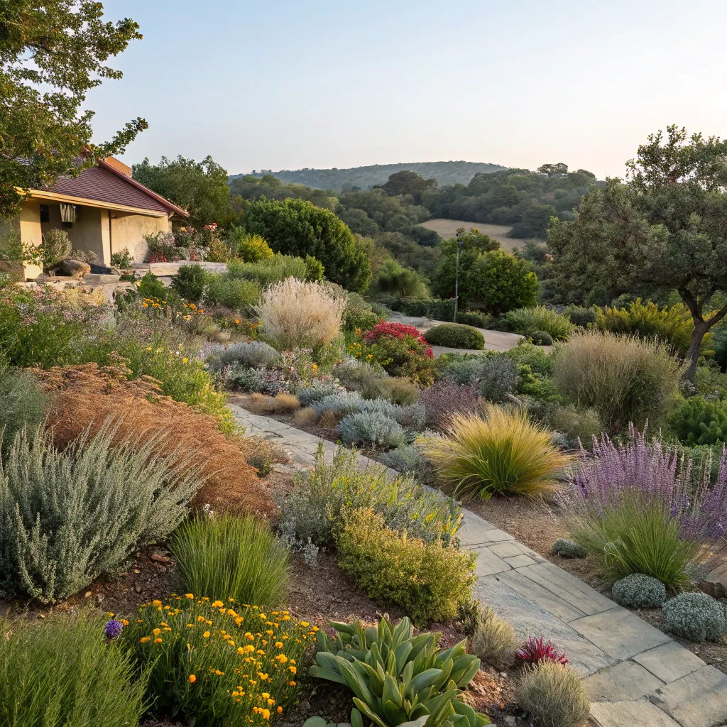 Hannah's beautifully designed xeriscape garden with native Californian plants
